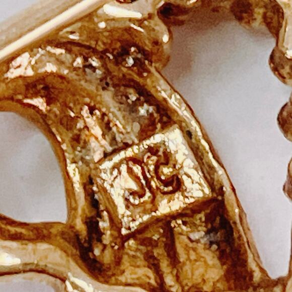 Vintage Heart Ribbon Pin JC Signed Mid Century Gold Filled Bar Brooch Red Ruby - Picture 11 of 12